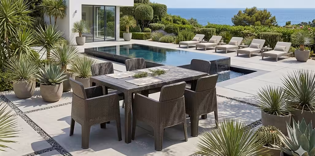 table jardin 6 places rectangulaire + chaises confortables